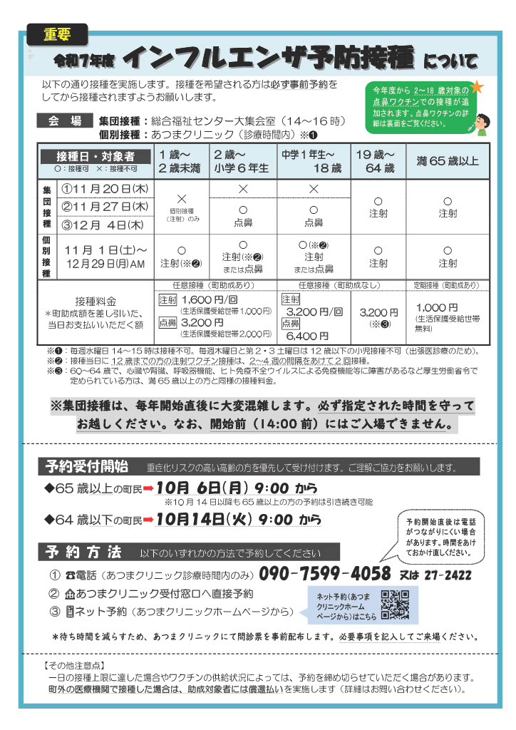 インフルエンザ予防接種について